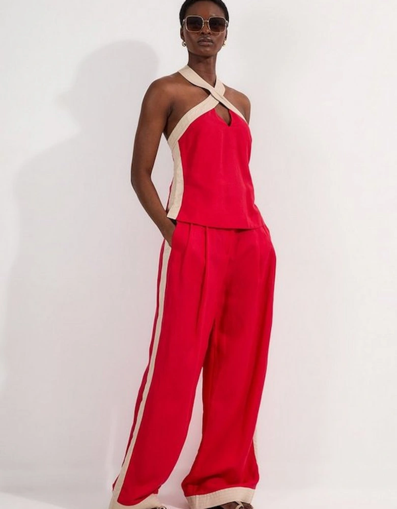 Contrast Linen Woven Trouser