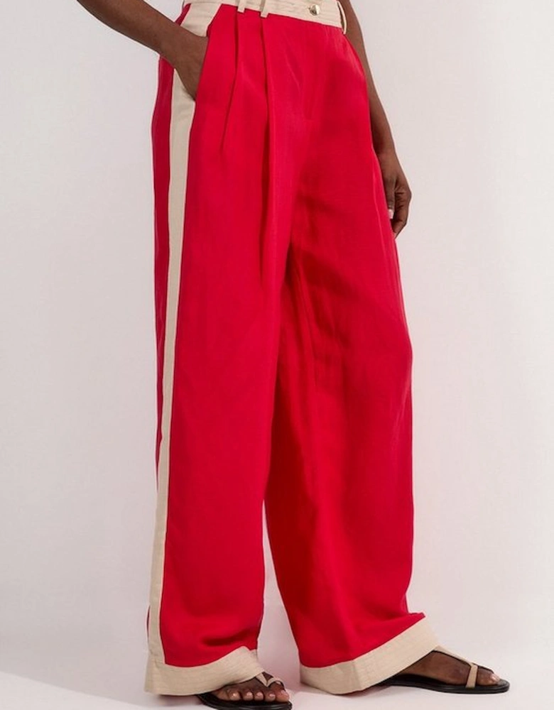 Contrast Linen Woven Trouser