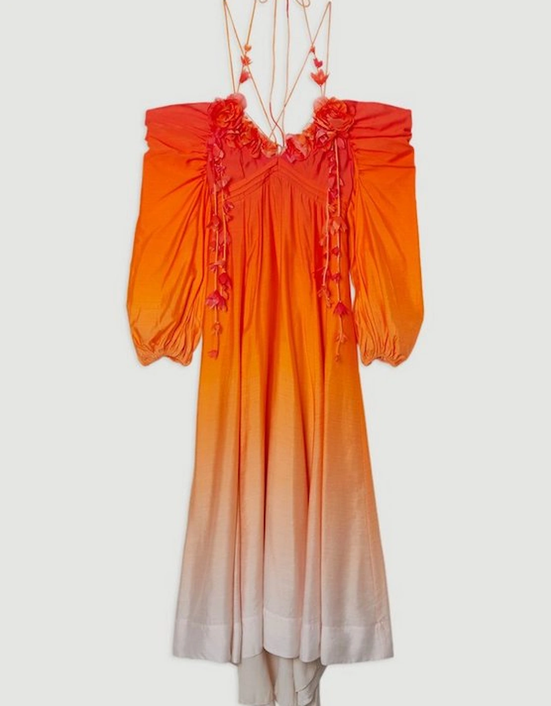 Plus Size Ombre Applique Printed Cold Shoulder Woven Maxi Dress