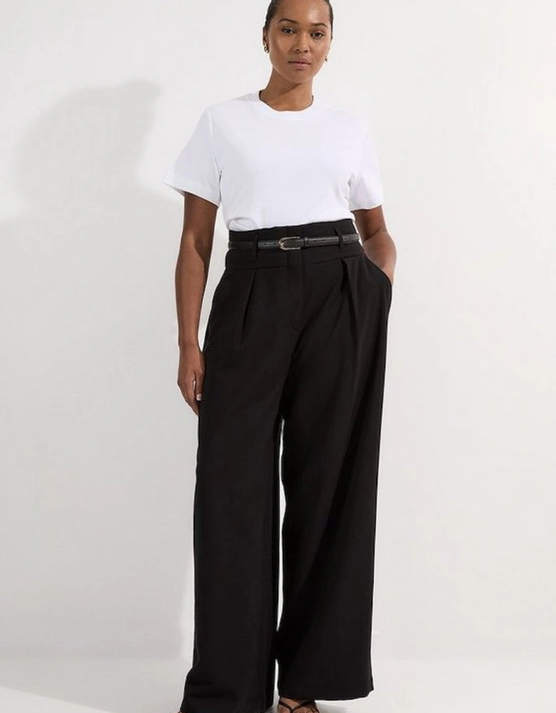 Plus Size Compact Stretch Essential Tailored High Waist Wide Leg Trouser