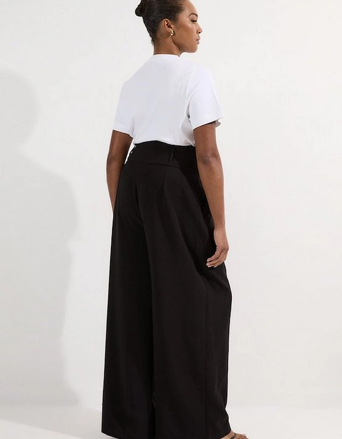 Plus Size Compact Stretch Essential Tailored High Waist Wide Leg Trouser