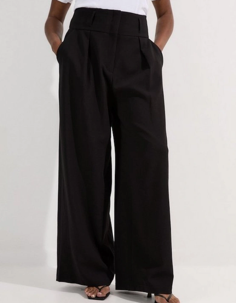 Plus Size Compact Stretch Essential Tailored High Waist Wide Leg Trouser