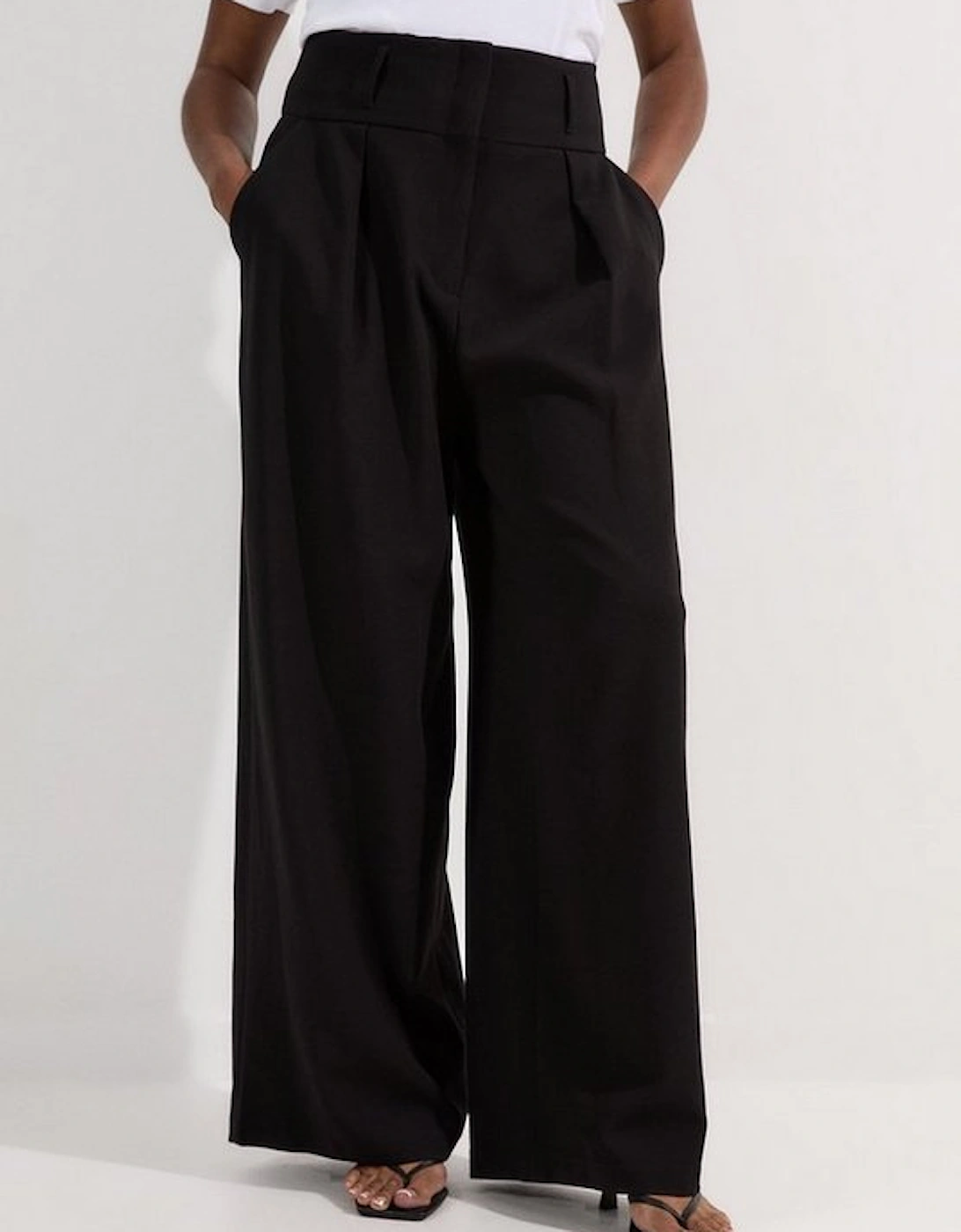 Plus Size Compact Stretch Essential Tailored High Waist Wide Leg Trouser