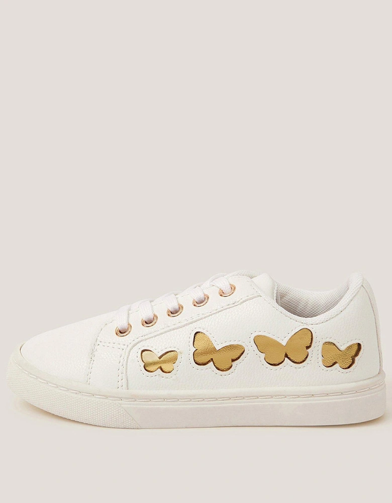 Girls Gold Butterfly Trainer - Light Cream