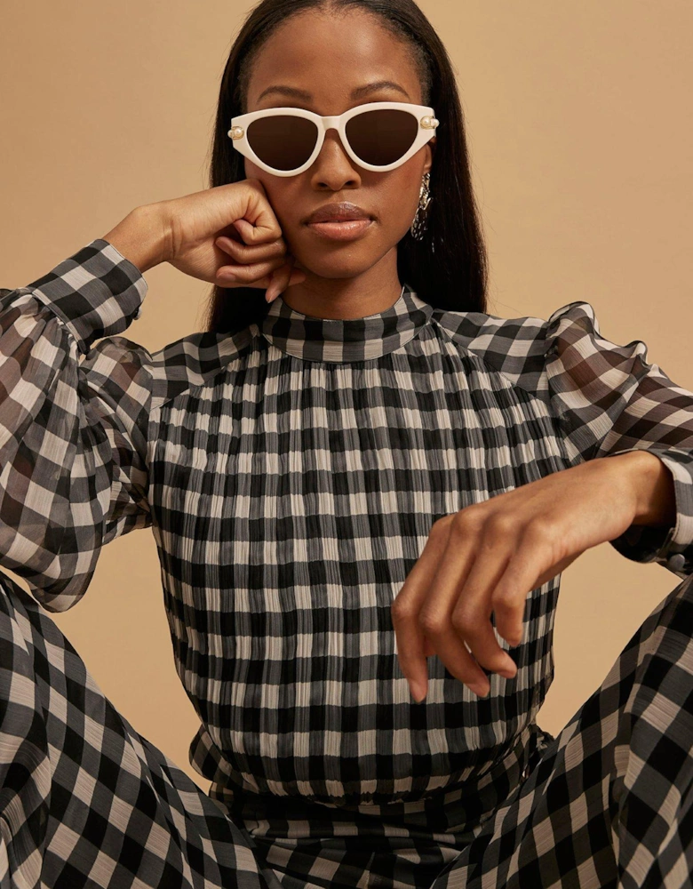 Gingham Crop Top - Black