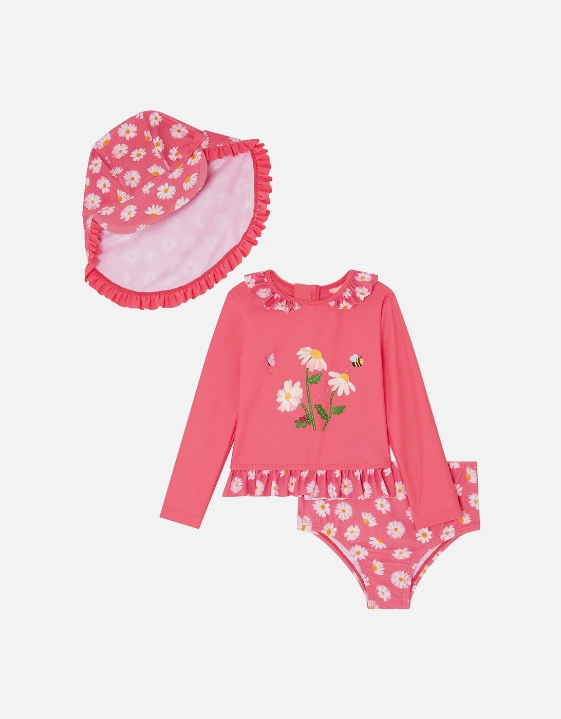 Baby Girls 3 Piece Daisy Swim Set - Red, 2 of 1