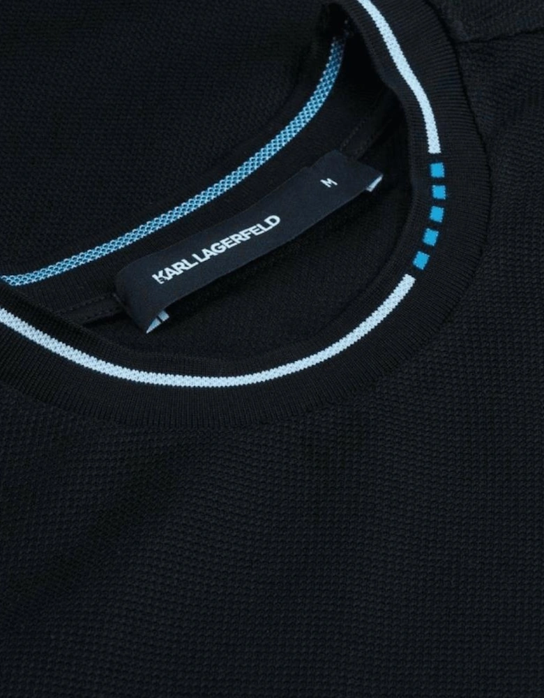 Cotton Textured Mesh Printed Logo Black T-Shirt