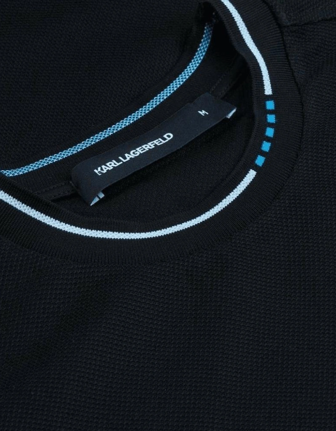 Cotton Textured Mesh Printed Logo Black T-Shirt
