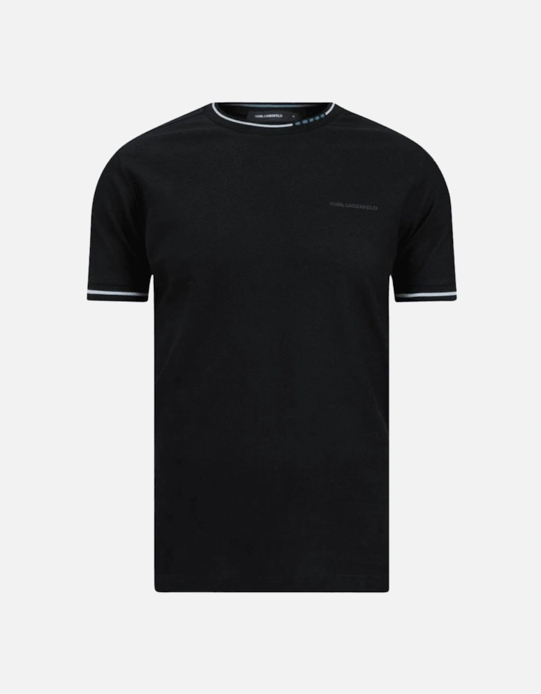 Cotton Textured Mesh Printed Logo Black T-Shirt