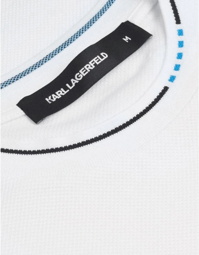Cotton Textured Mesh Printed Logo White T-Shirt