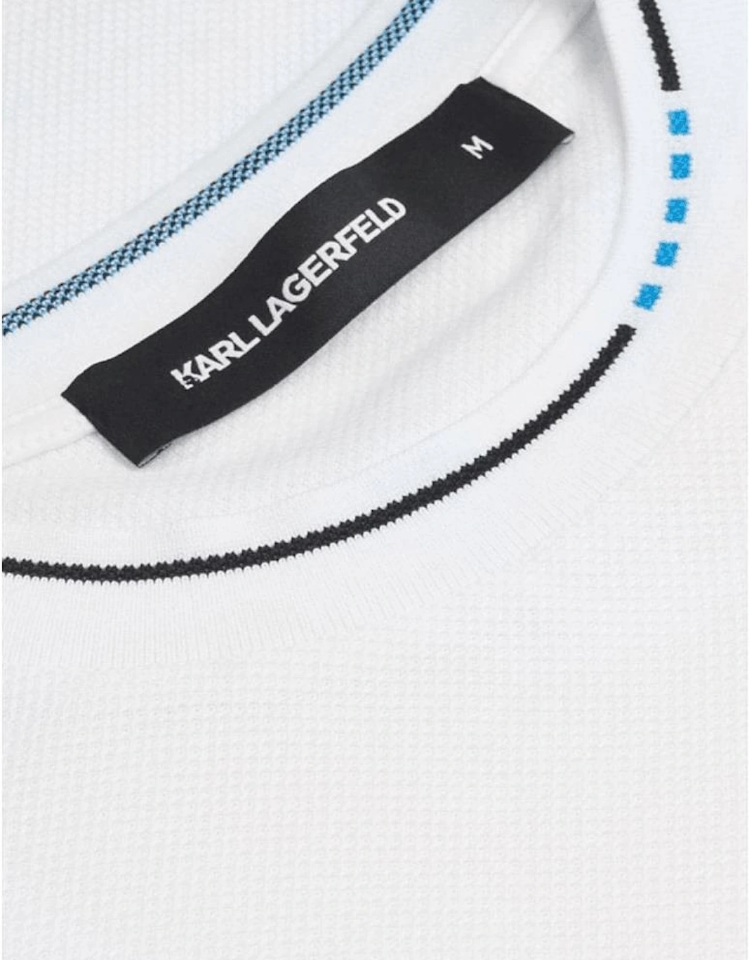 Cotton Textured Mesh Printed Logo White T-Shirt