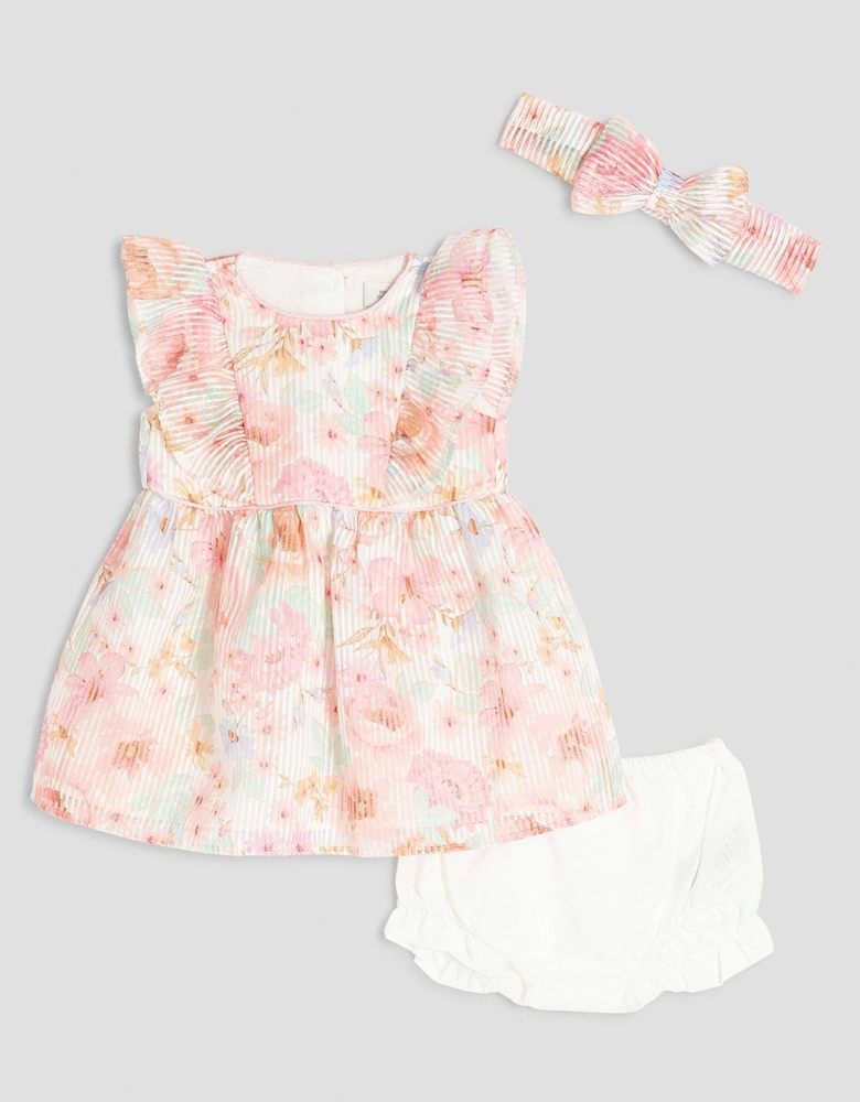 Girls Floral Bow Dress - Orange