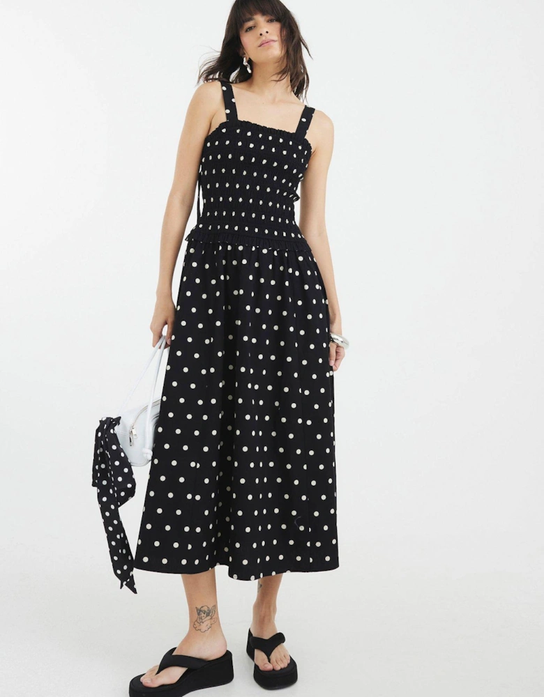 Shirred Midi Dress - Black