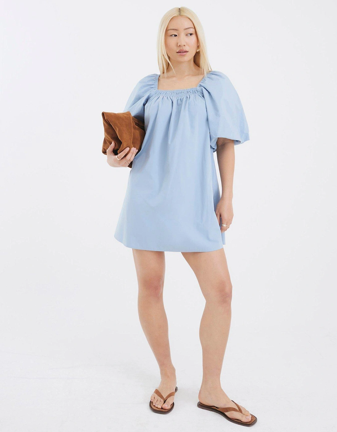 Puff Sleeve Detail Dress - Blue, 2 of 1