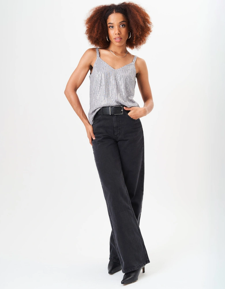 Silver Sequin V Neck Cami Top