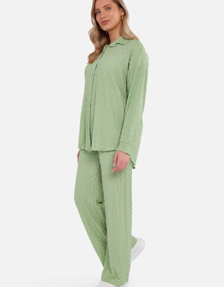 Sage Green Textured Oversized Long Sleeves Shirt
