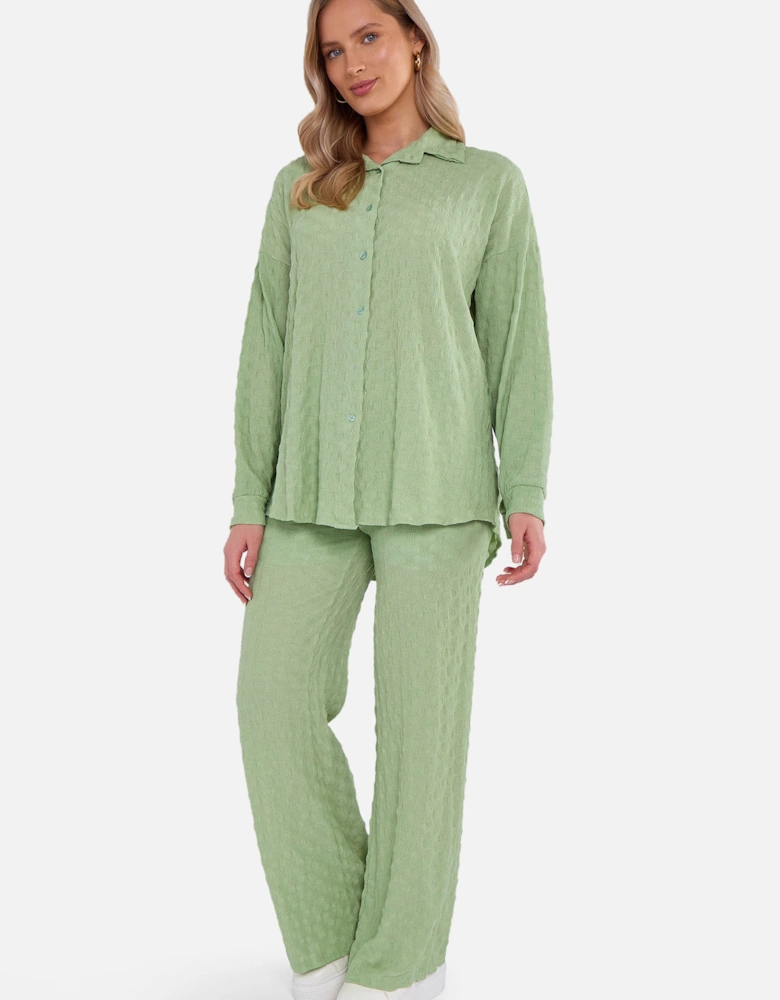 Sage Green Textured Oversized Long Sleeves Shirt