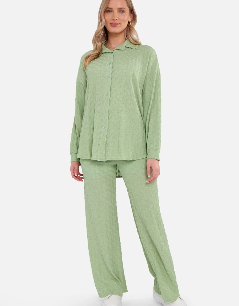 Sage Green Textured Oversized Long Sleeves Shirt