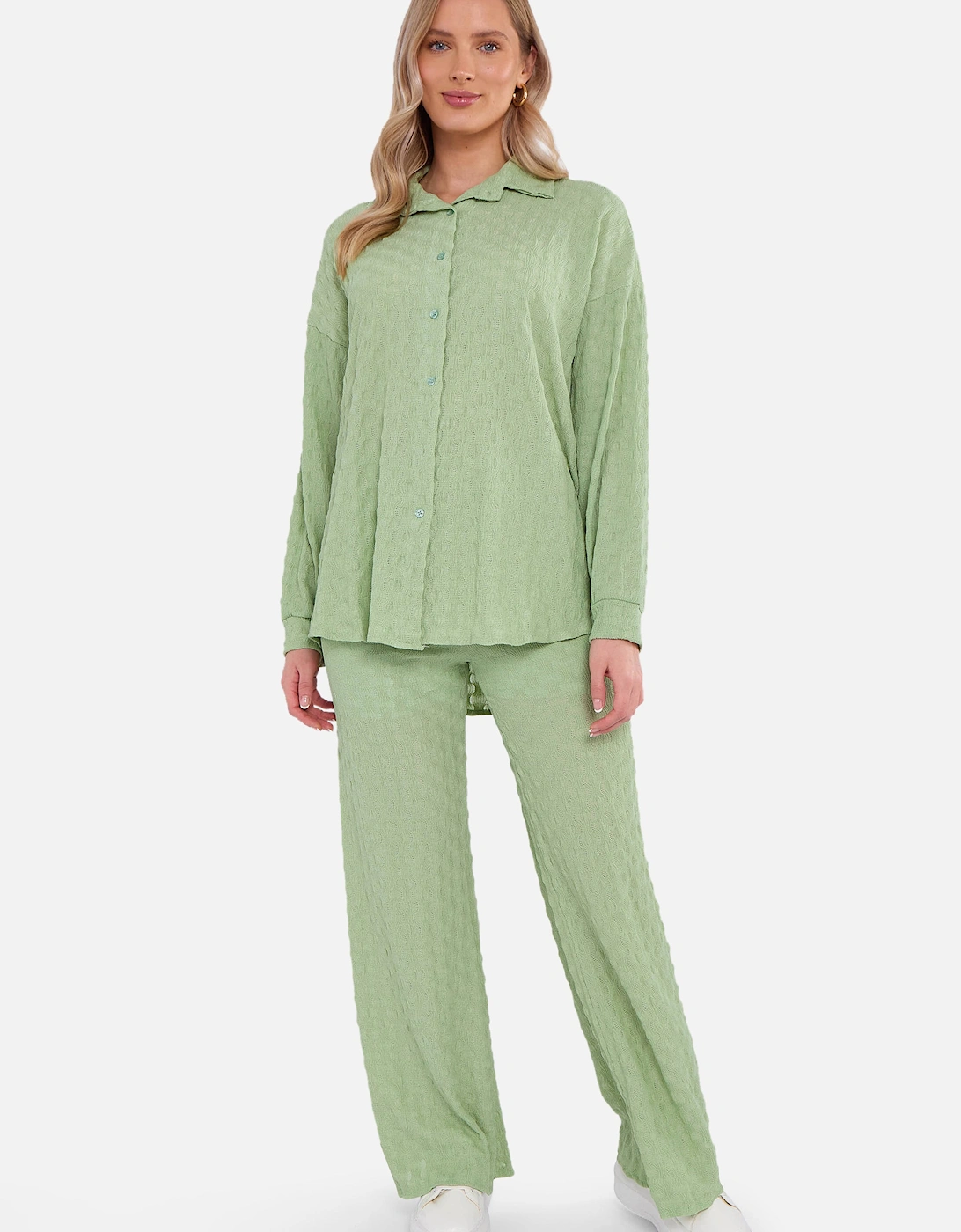 Sage Green Textured Oversized Long Sleeves Shirt, 5 of 4