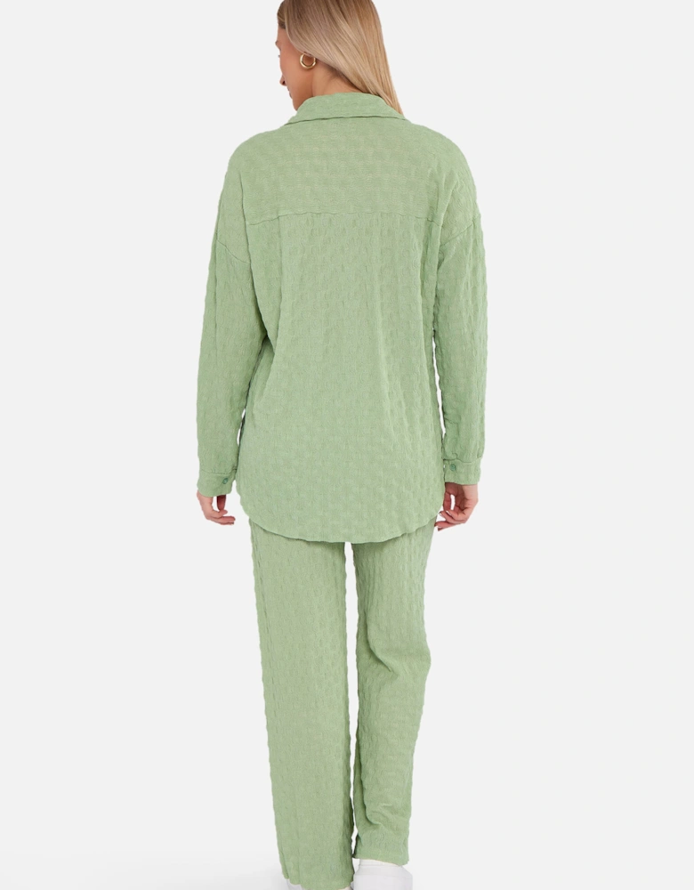 Sage Green Textured Oversized Long Sleeves Shirt