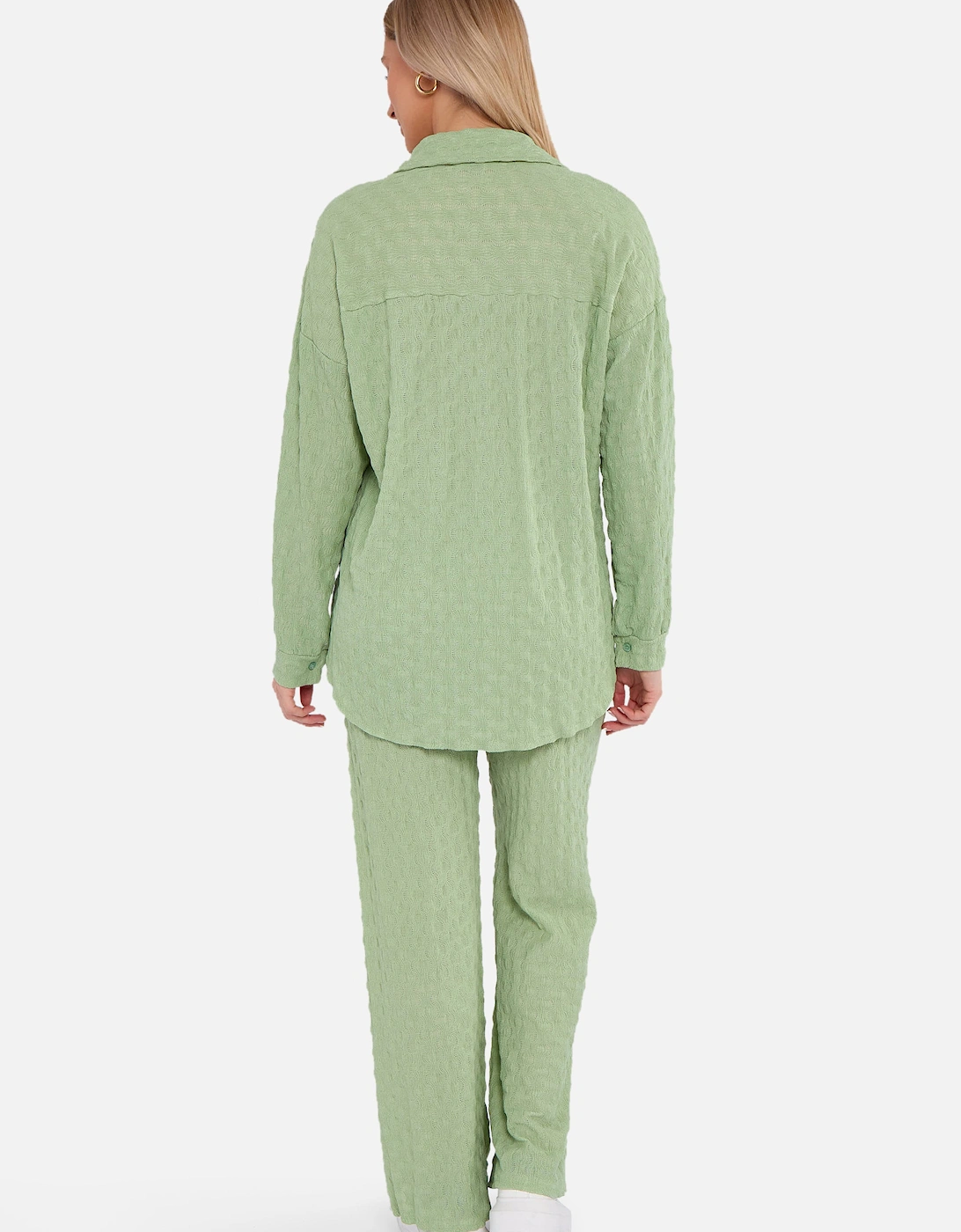 Sage Green Textured Oversized Long Sleeves Shirt