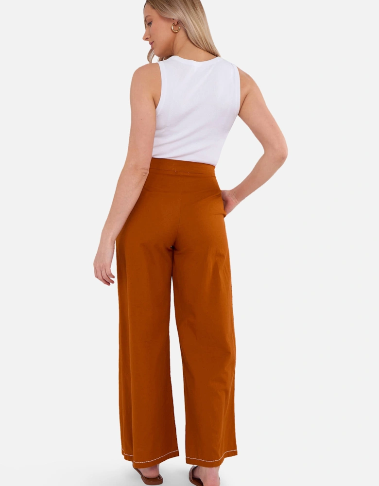Rust Contrast Embroidery Stitch Detail Trouser