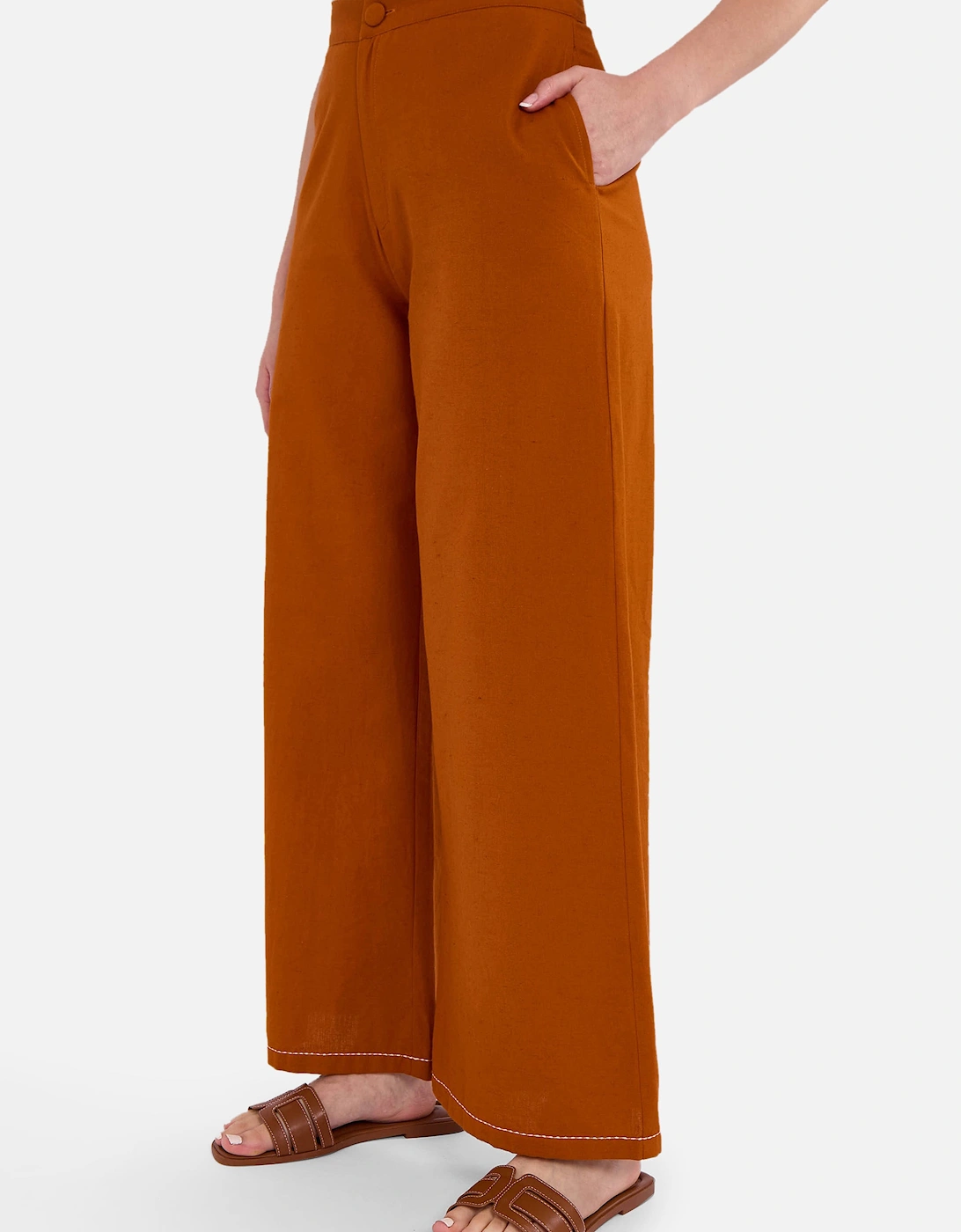 Rust Contrast Embroidery Stitch Detail Trouser