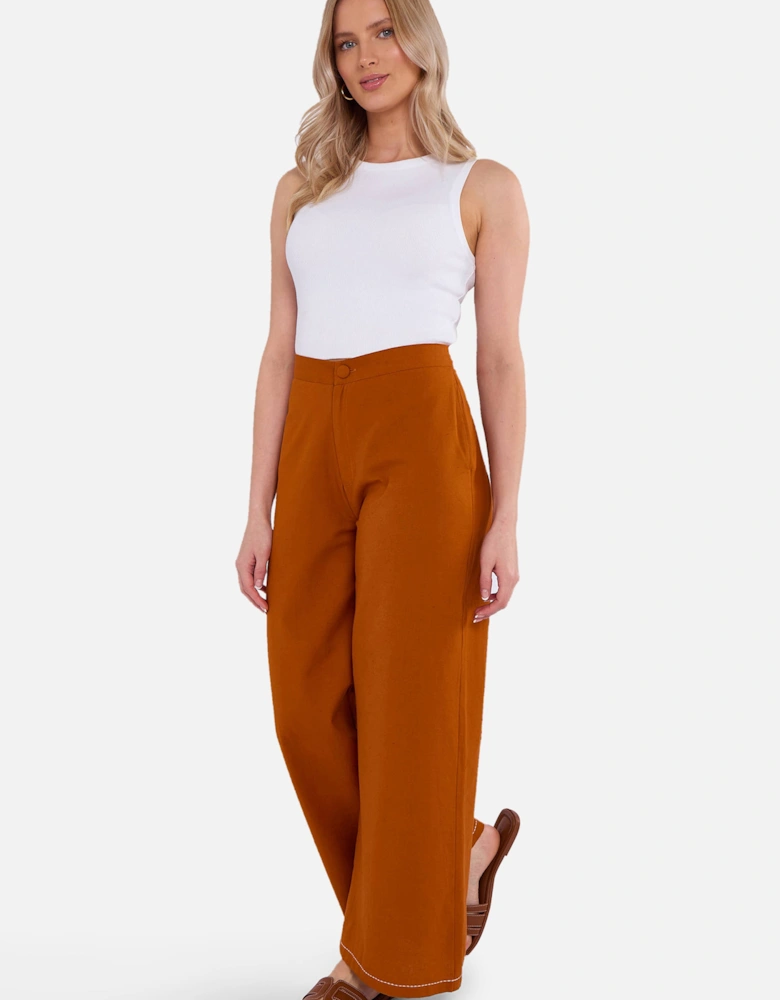 Rust Contrast Embroidery Stitch Detail Trouser