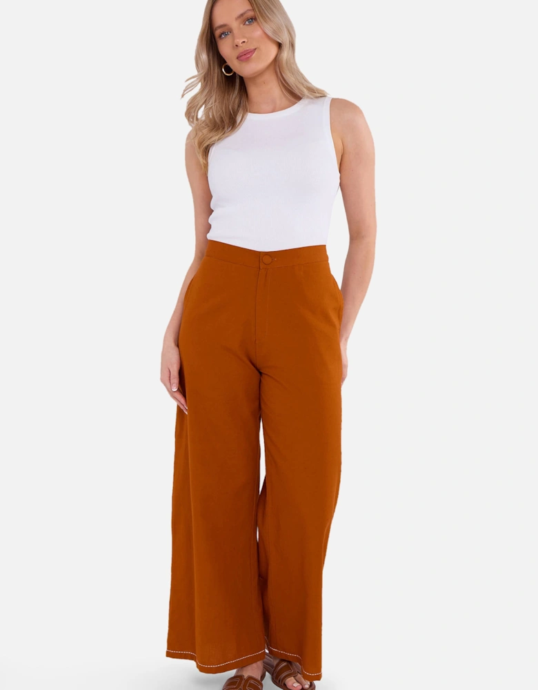 Rust Contrast Embroidery Stitch Detail Trouser