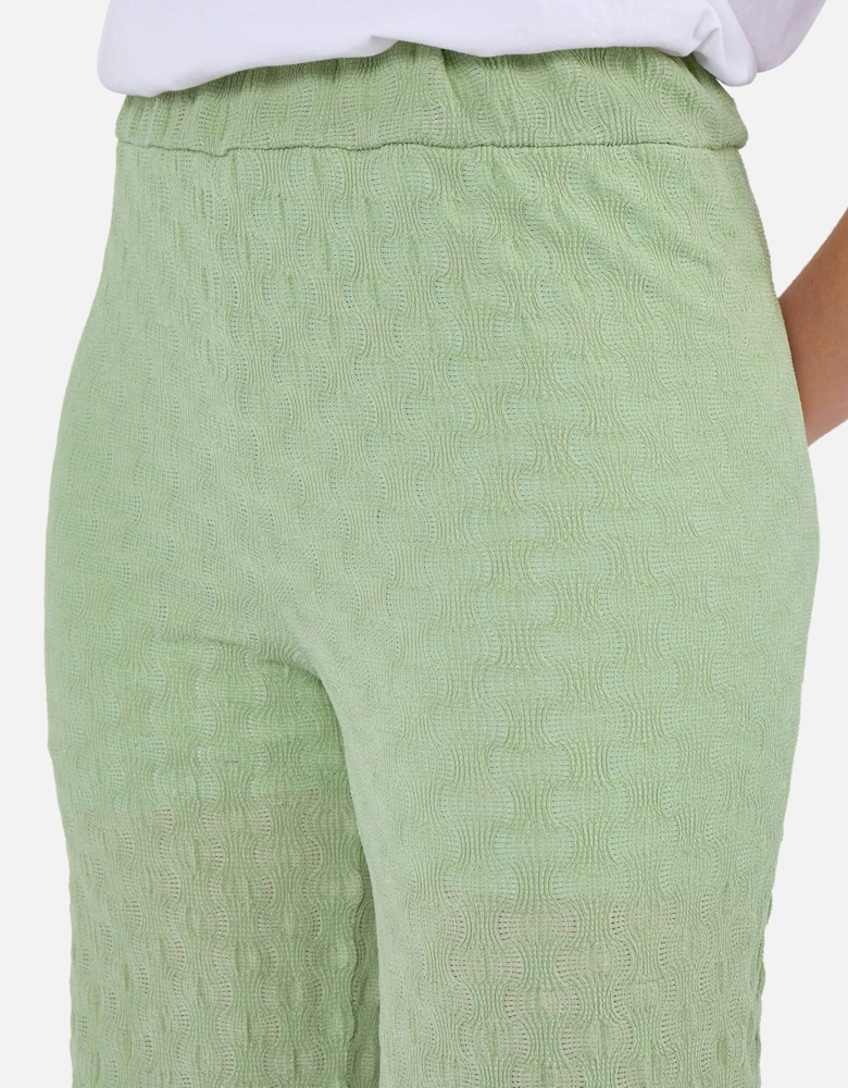 Sage Green Textured Elasticated Waist Flared Trousers
