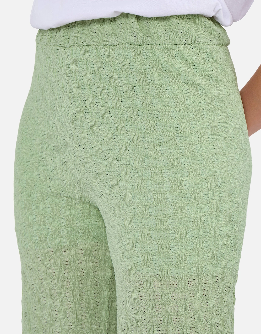 Sage Green Textured Elasticated Waist Flared Trousers