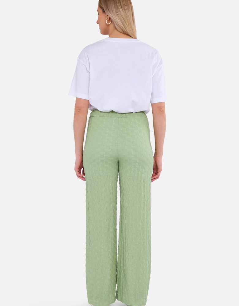 Sage Green Textured Elasticated Waist Flared Trousers