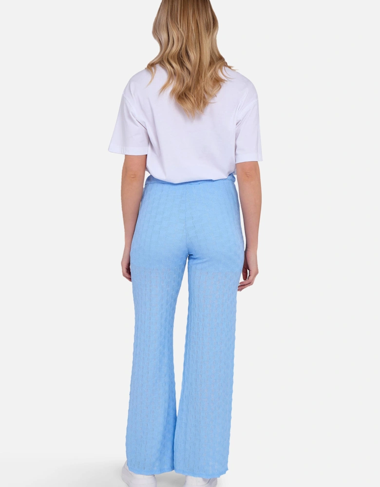 Sky Blue Textured Elasticated Waist Flared Trousers