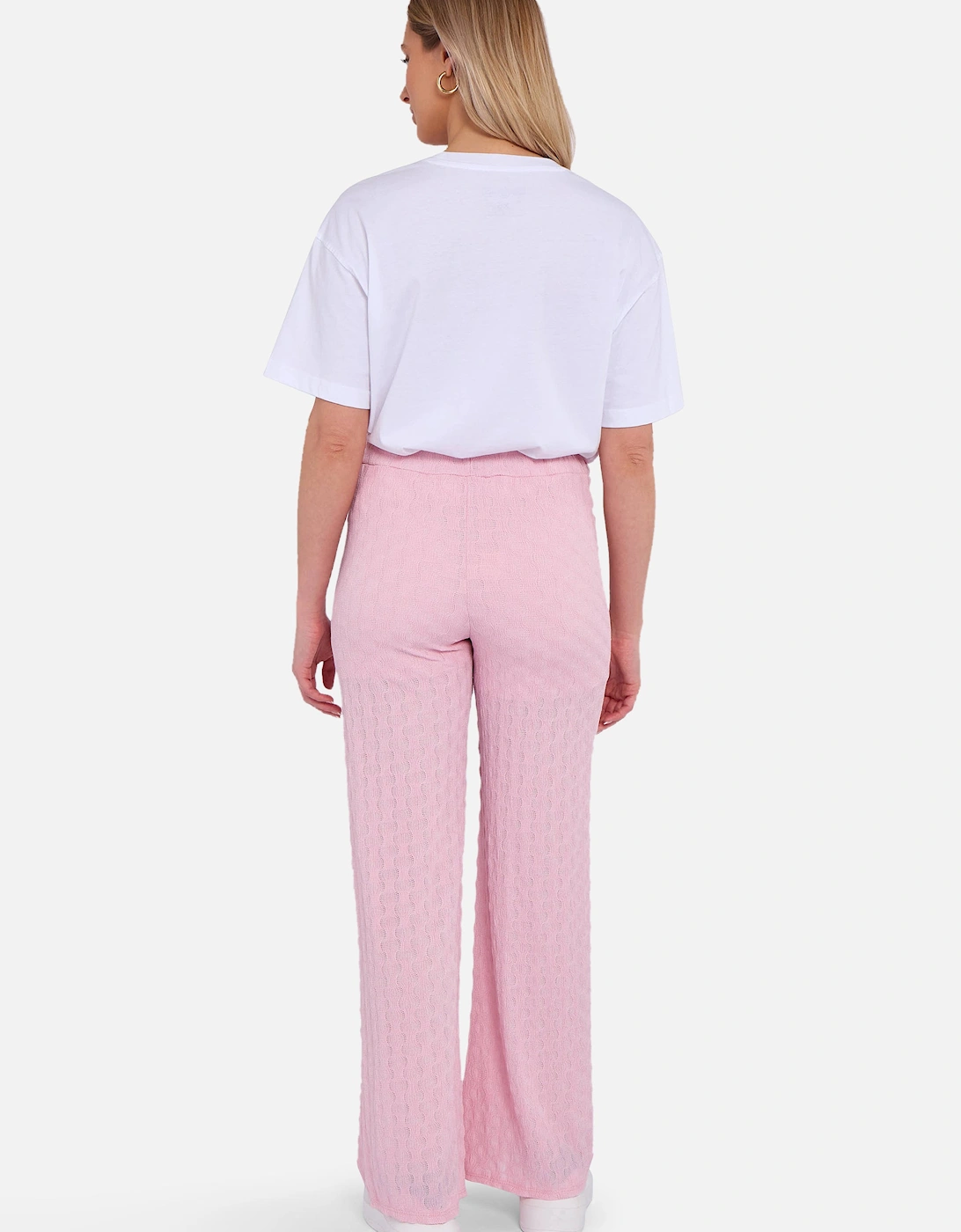 Pink Textured Elasticated Waist Flared Trousers