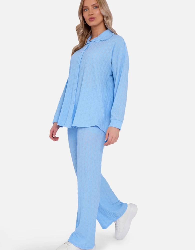 Sky Blue Textured Oversized Long Sleeves Shirt