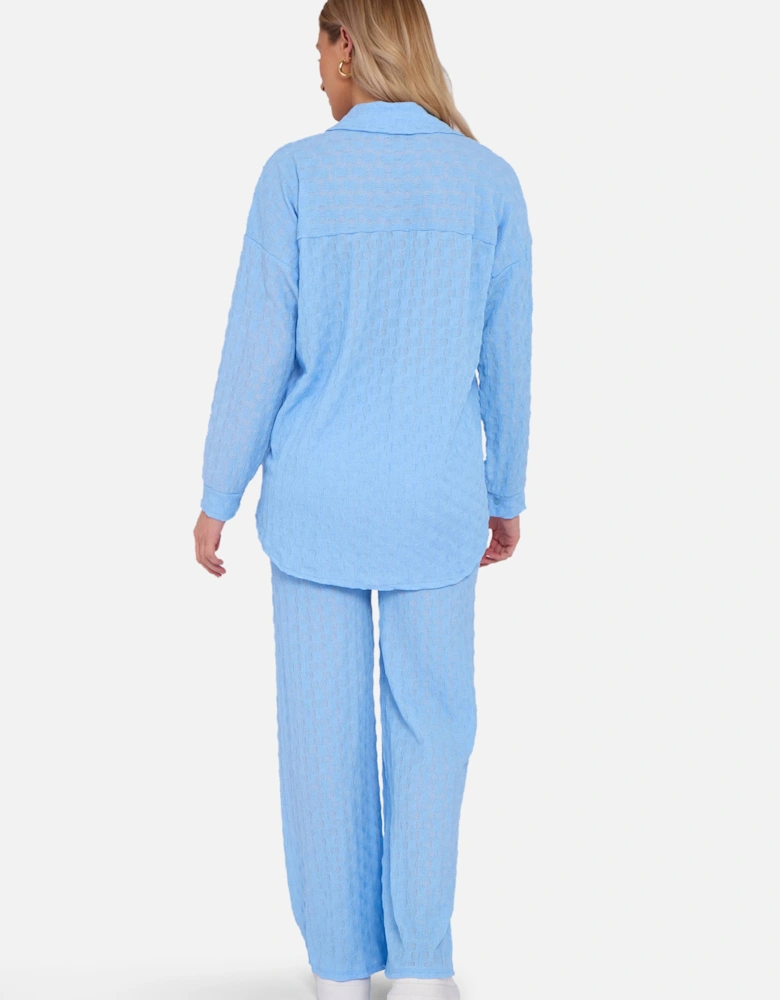 Sky Blue Textured Oversized Long Sleeves Shirt