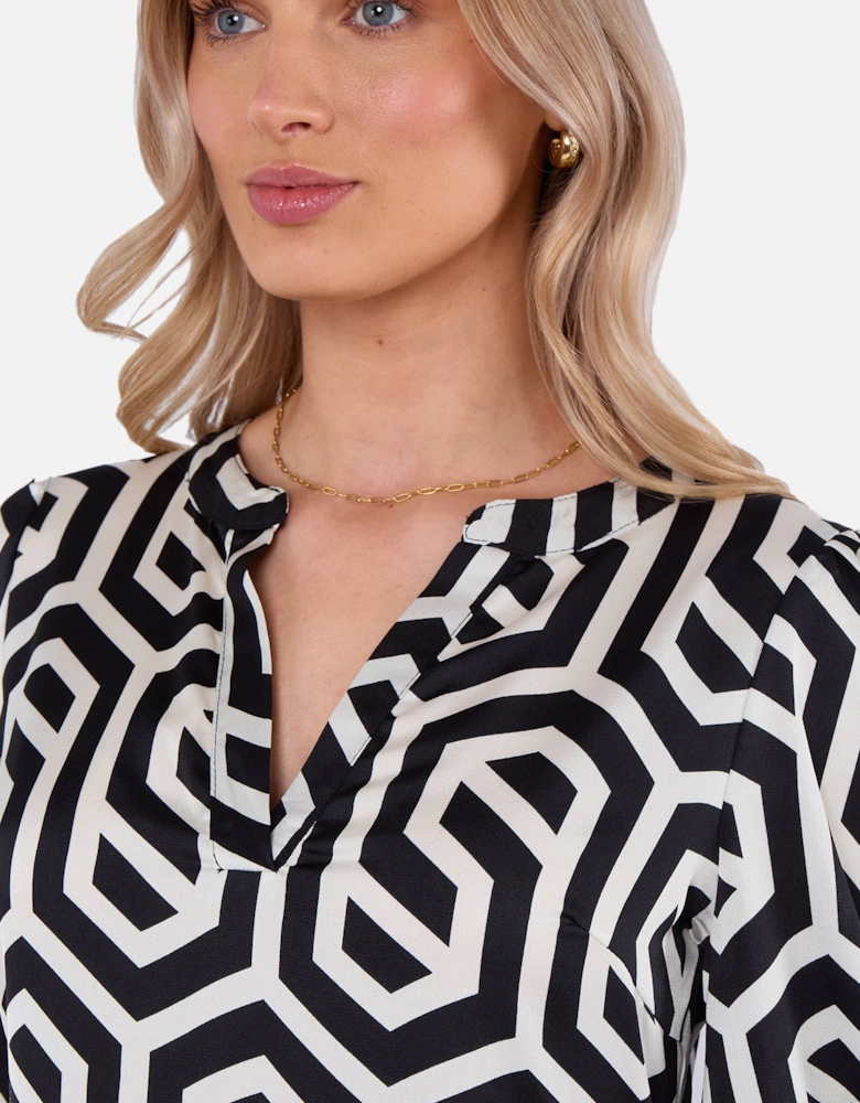 Black Geo Print Smock Maxi Dress