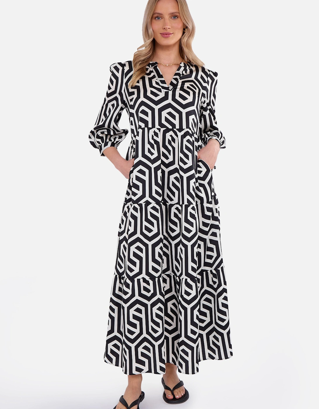 Black Geo Print Smock Maxi Dress, 4 of 3