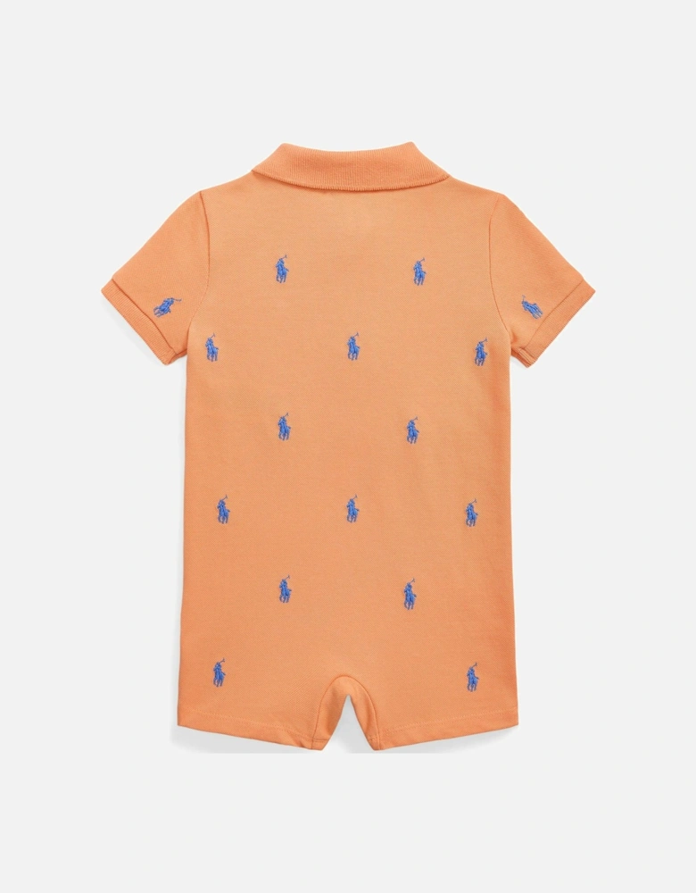 Baby Boys All Over Pony Polo Shortall Romper - Orange