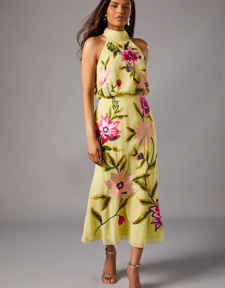 Petite Embroidered Halter Neck Midi Dress