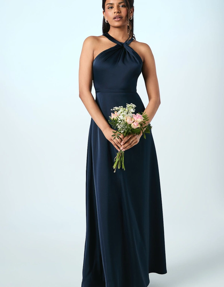 Honoured Petite Twist Halterneck Satin Maxi Bridesmaid Dress