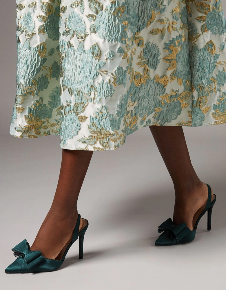 Wide Fit Tamara Satin Bow Sling Back Stiletto Court Shoes