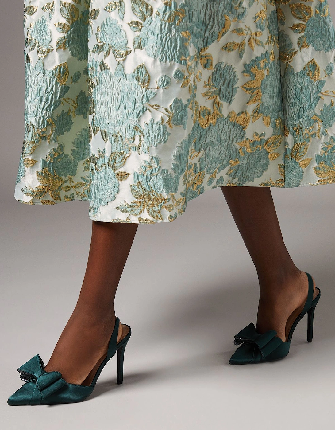 Wide Fit Tamara Satin Bow Sling Back Stiletto Court Shoes, 2 of 1