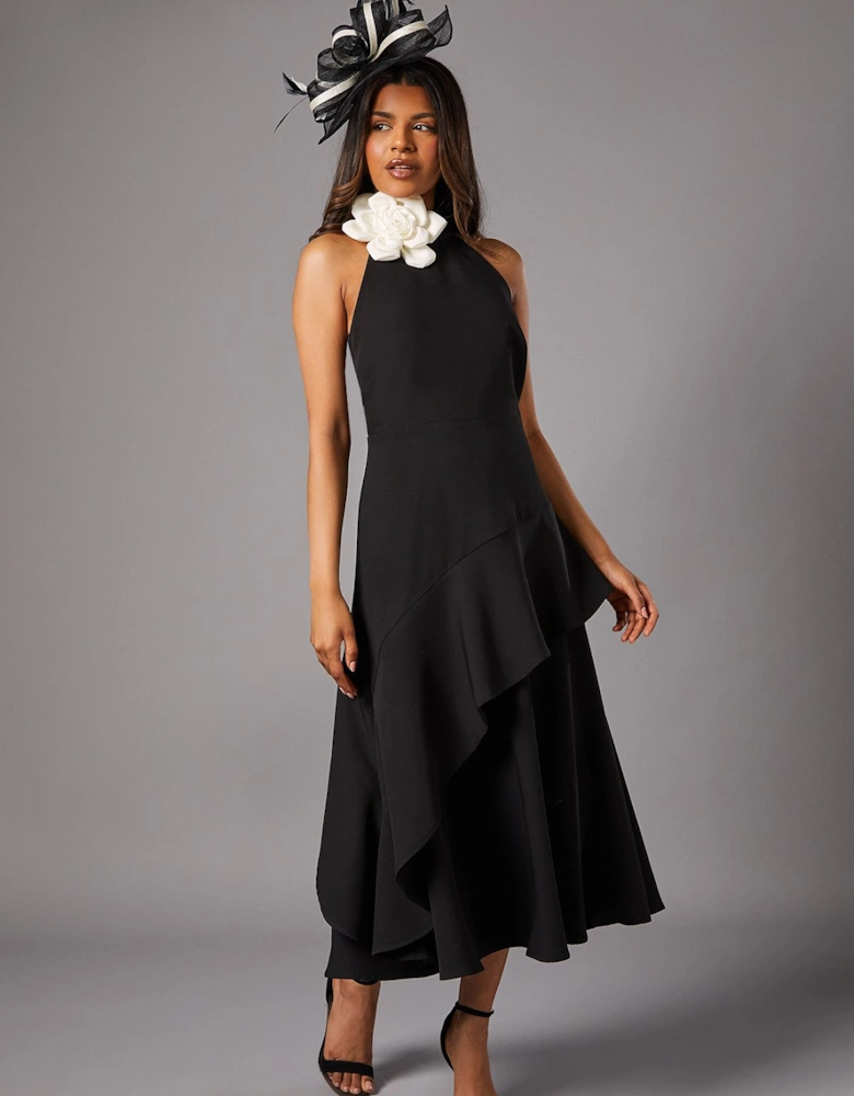 Petite High Neck Corsage Detail Midi Dress
