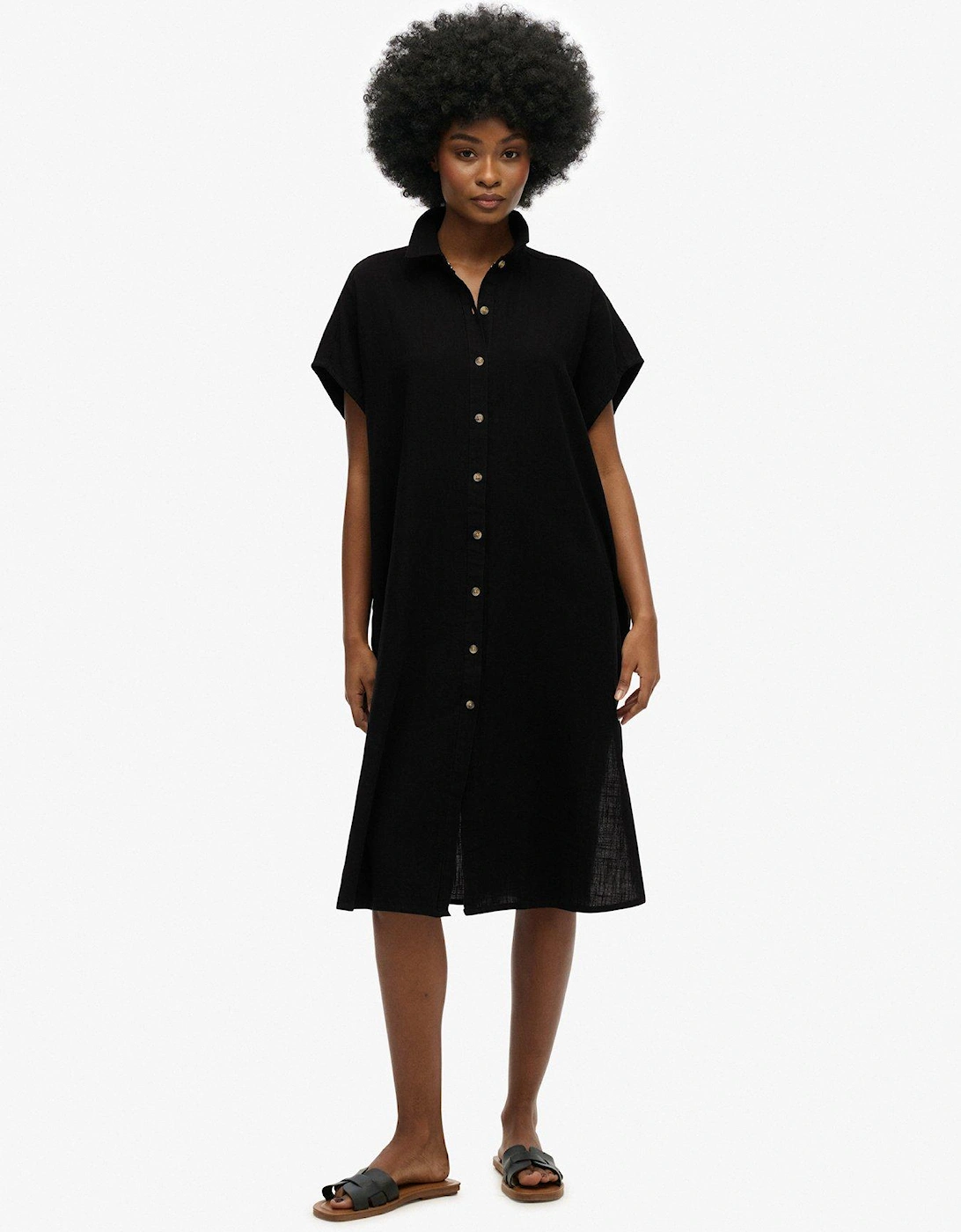Oversized Midi Shirt Dress - Black, 2 of 1