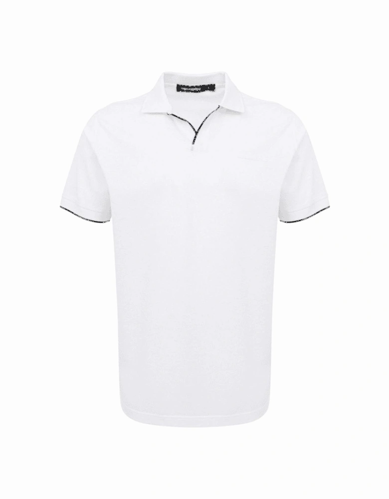 Open Collar White Polo Shirt