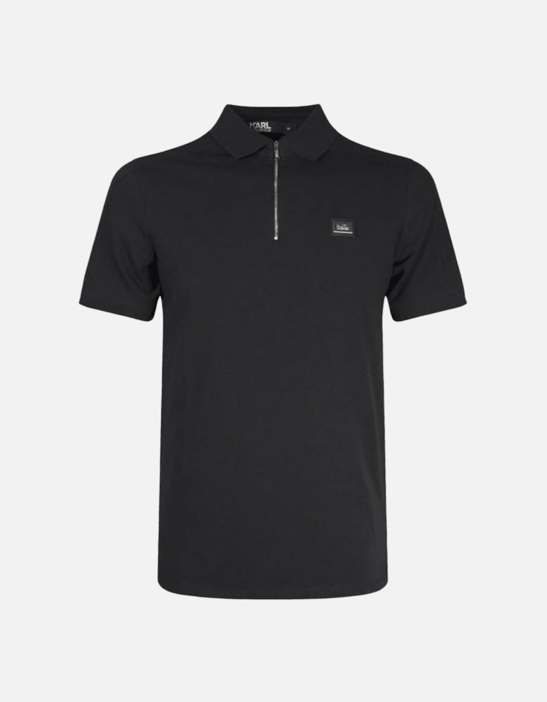 Plaque Logo Zip Black Polo Shirt