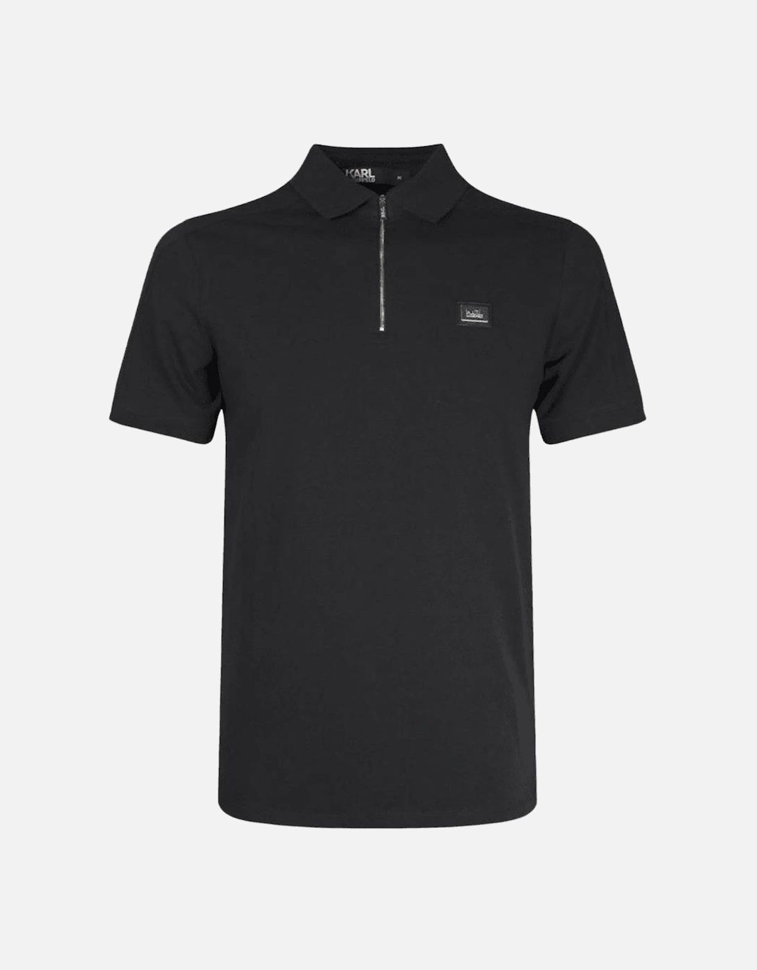 Plaque Logo Zip Black Polo Shirt, 5 of 4