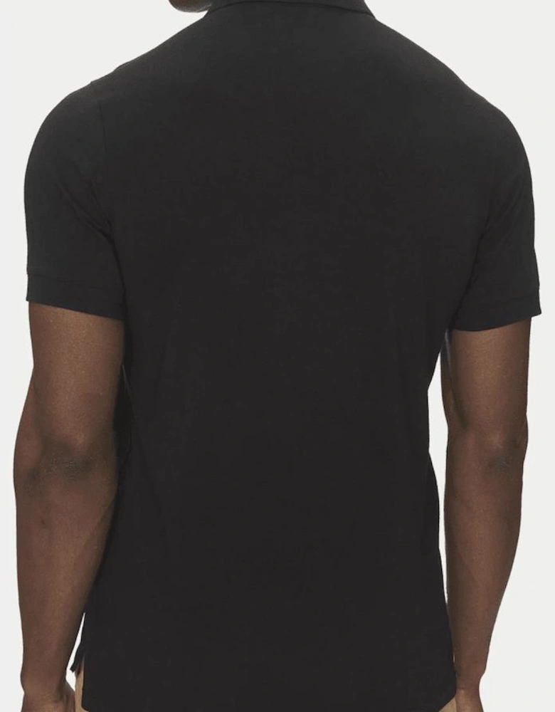 Plaque Logo Zip Black Polo Shirt