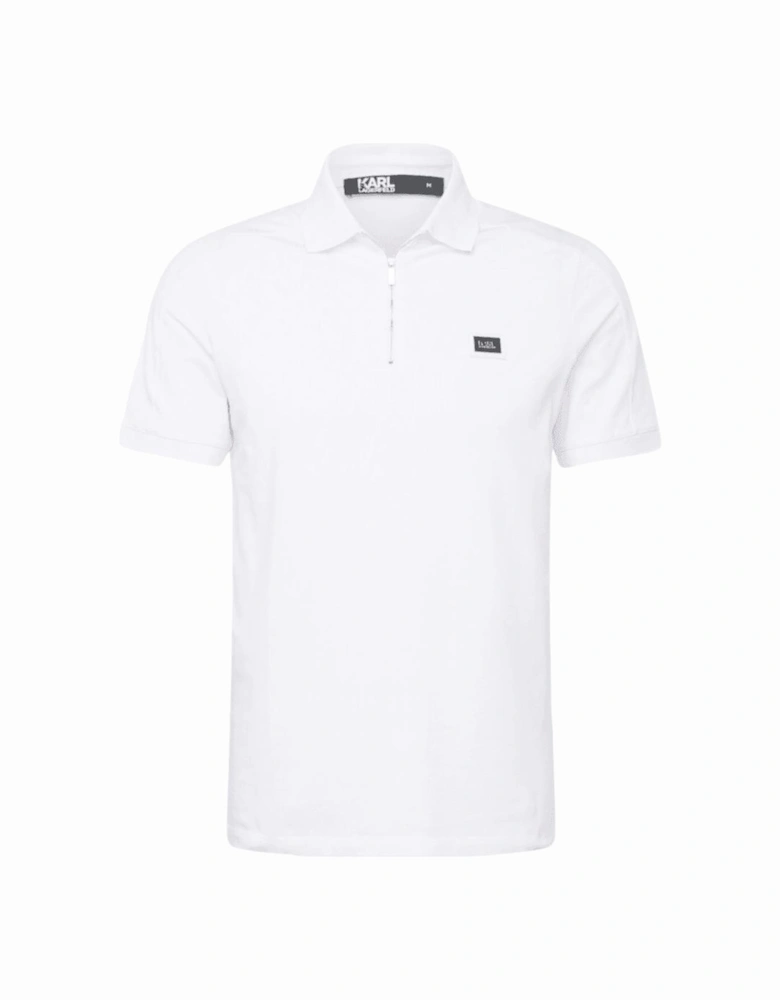 Plaque Logo White Zip Polo Shirt